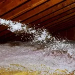 Insulation being spread in an attic - Magic Exterminating in Flushing NY